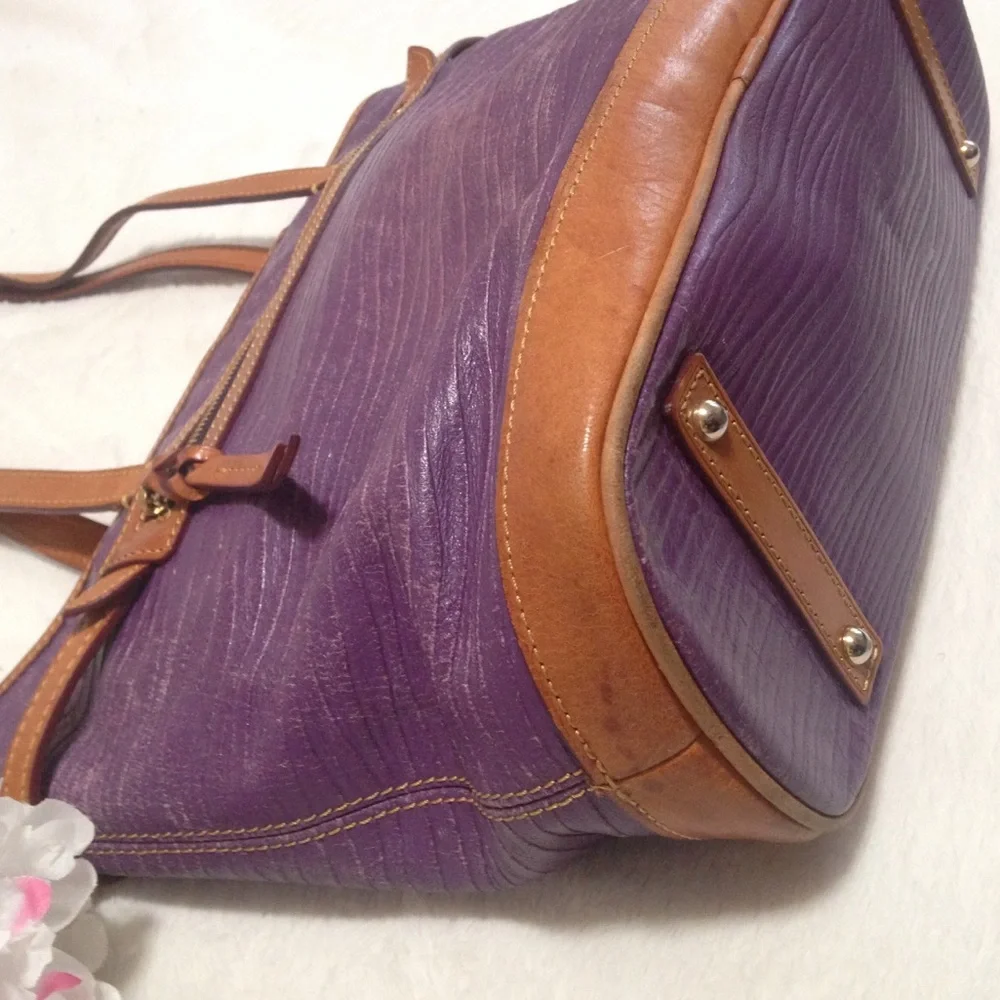 Dooney & Bourke Purple and Light Brown Shoulder Tote Bag - Picture 7 of 16